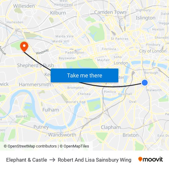 Elephant & Castle to Robert And Lisa Sainsbury Wing map