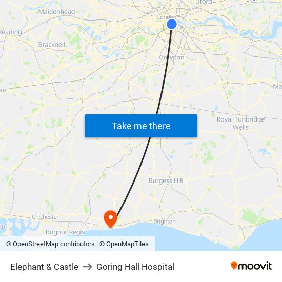 Elephant & Castle to Goring Hall Hospital map
