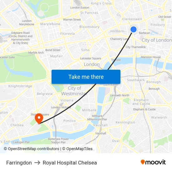 Farringdon to Royal Hospital Chelsea map
