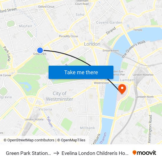 Green Park Station (H) to Evelina London Children's Hospital map