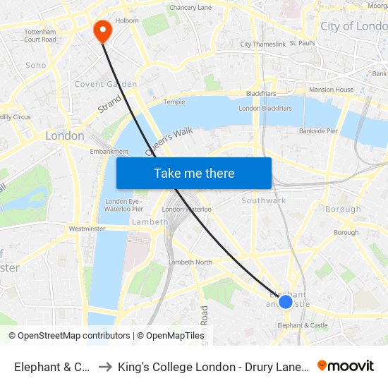 Elephant & Castle to King's College London - Drury Lane Building map