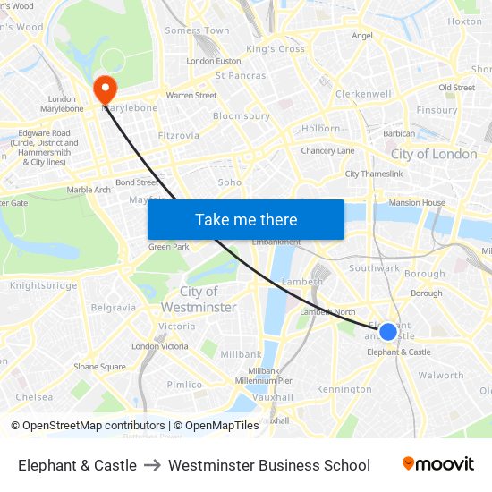 Elephant & Castle to Westminster Business School map