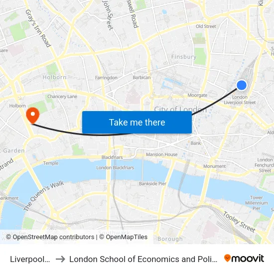 Liverpool Street to London School of Economics and Political Science (LSE) map