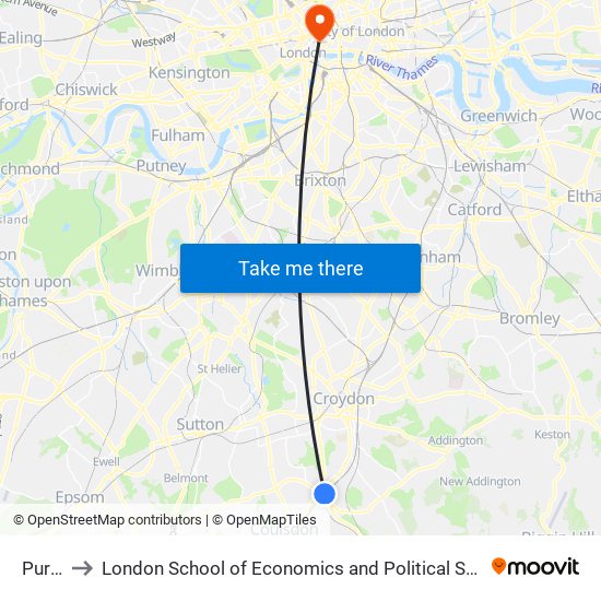 Purley to London School of Economics and Political Science (LSE) map