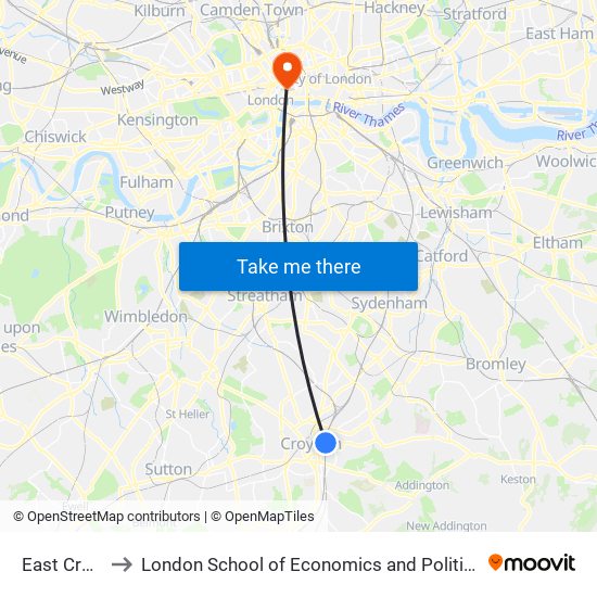 East Croydon to London School of Economics and Political Science (LSE) map