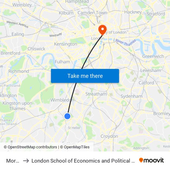 Morden to London School of Economics and Political Science (LSE) map