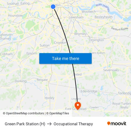 Green Park Station (H) to Occupational Therapy map