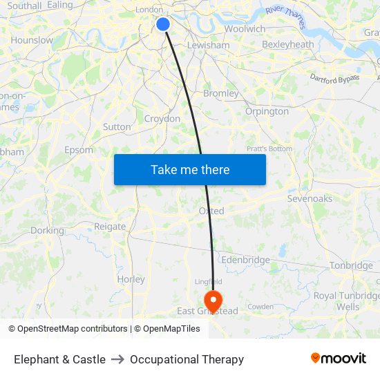 Elephant & Castle to Occupational Therapy map