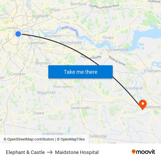 Elephant & Castle to Maidstone Hospital map