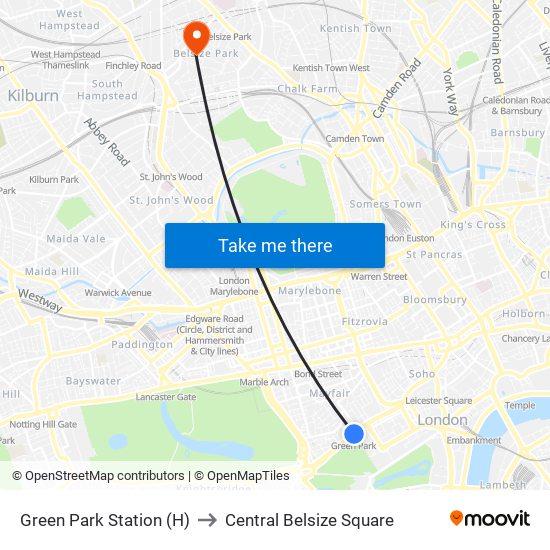 Green Park Station (H) to Central Belsize Square map