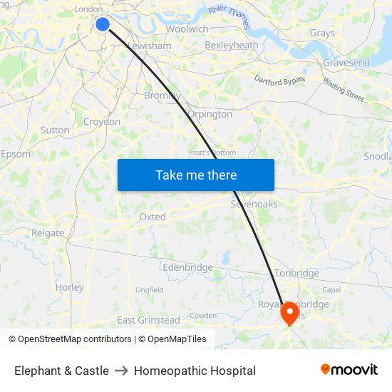 Elephant & Castle to Homeopathic Hospital map