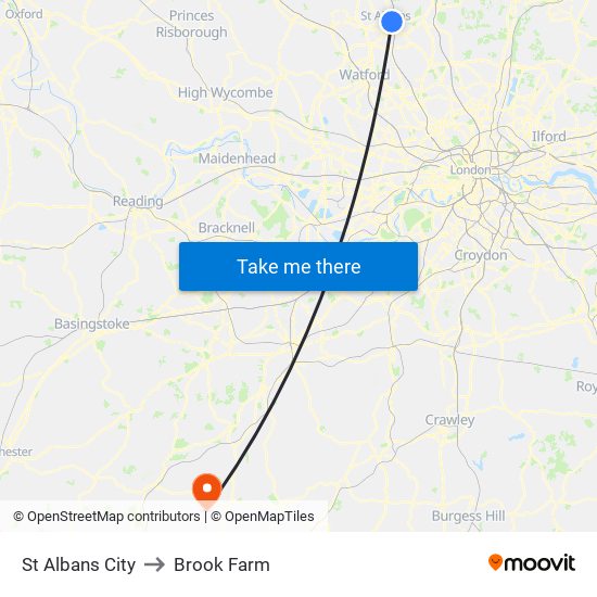 St Albans City to Brook Farm map