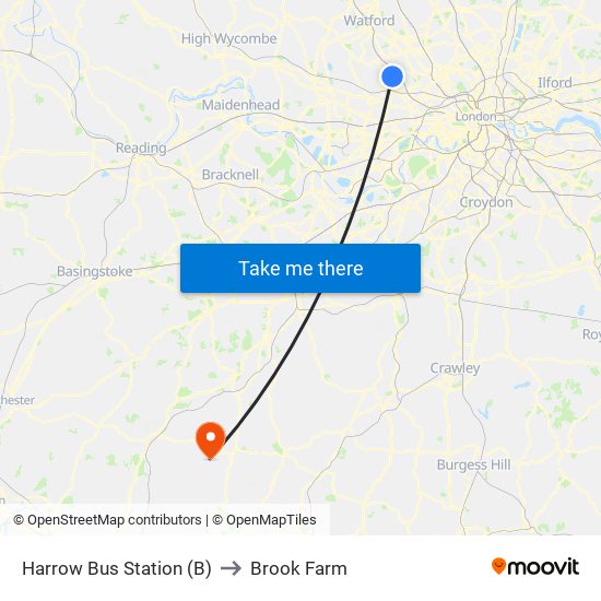 Harrow Bus Station (B) to Brook Farm map