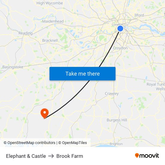 Elephant & Castle to Brook Farm map