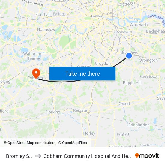 Bromley South to Cobham Community Hospital And Health Centre map