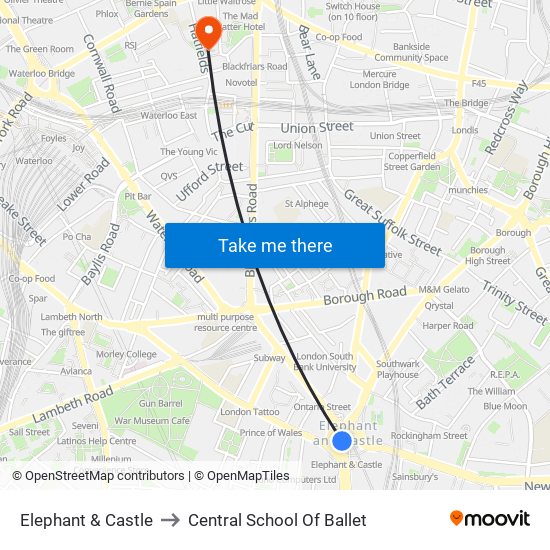 Elephant & Castle to Central School Of Ballet map