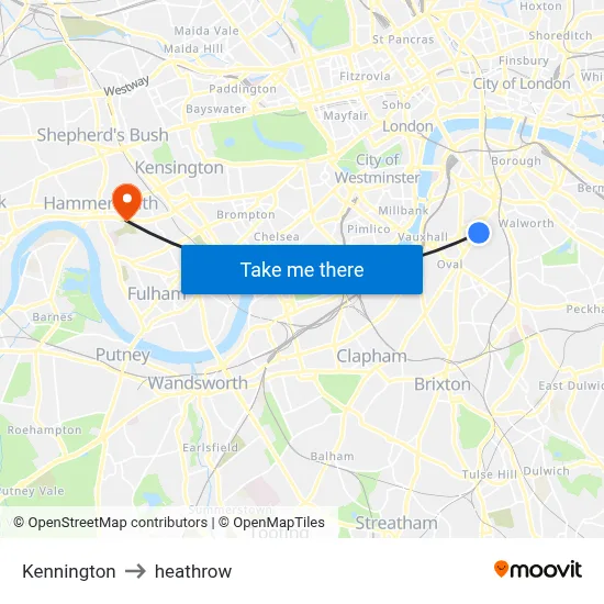 Kennington to heathrow map