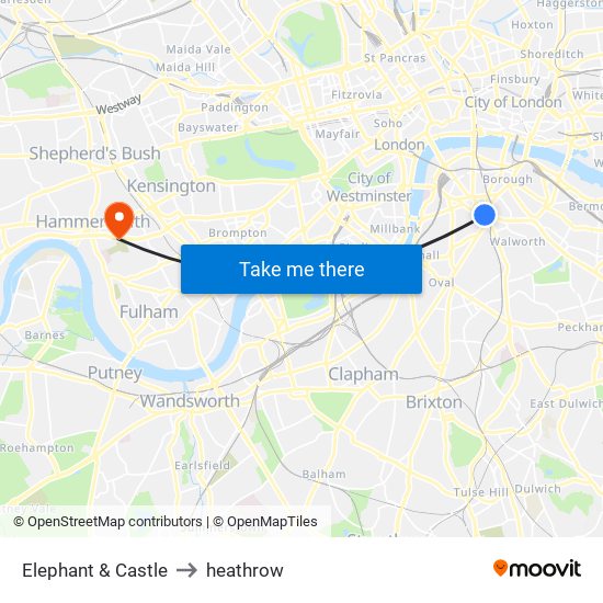 Elephant & Castle to heathrow map