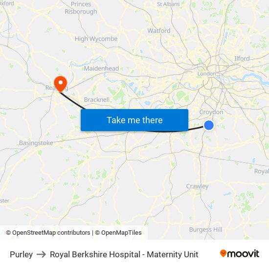 Purley to Royal Berkshire Hospital - Maternity Unit map