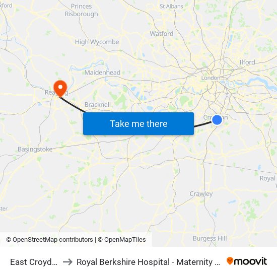 East Croydon to Royal Berkshire Hospital - Maternity Unit map