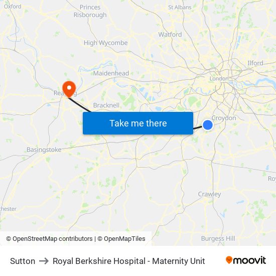 Sutton to Royal Berkshire Hospital - Maternity Unit map