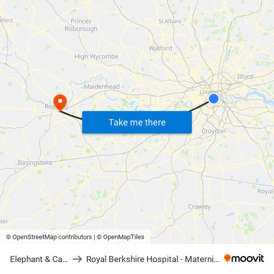Elephant & Castle to Royal Berkshire Hospital - Maternity Unit map