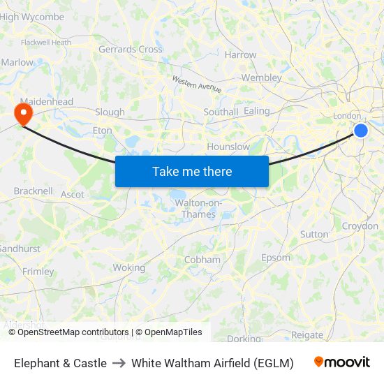 Elephant & Castle to White Waltham Airfield (EGLM) map