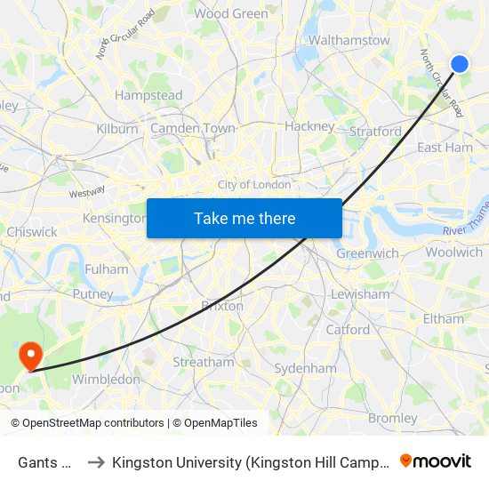 Gants Hill to Kingston University (Kingston Hill Campus) map