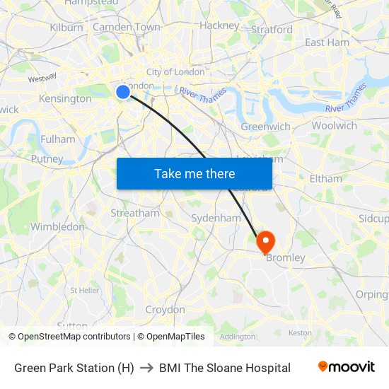 Green Park Station (H) to BMI The Sloane Hospital map