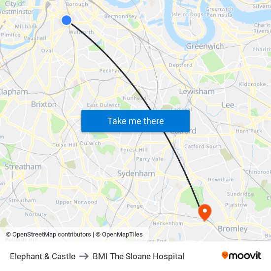 Elephant & Castle to BMI The Sloane Hospital map