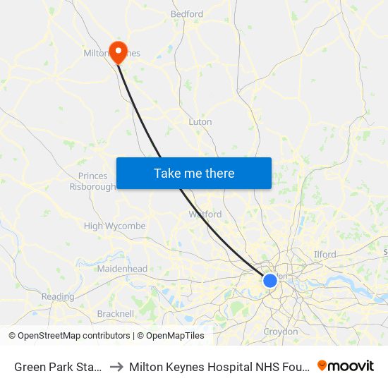 Green Park Station (H) to Milton Keynes Hospital NHS Foundation Trust map
