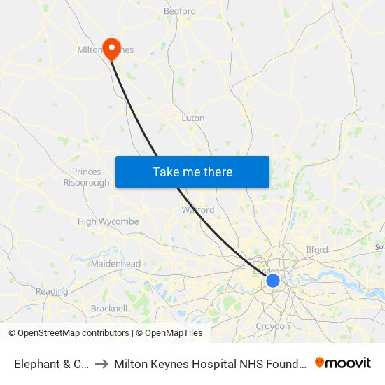 Elephant & Castle to Milton Keynes Hospital NHS Foundation Trust map