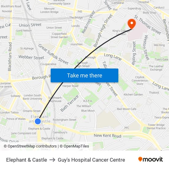 Elephant & Castle to Guy's Hospital Cancer Centre map