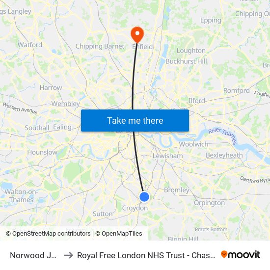 Norwood Junction to Royal Free London NHS Trust - Chase Farm Hospital map