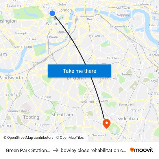 Green Park Station (H) to bowley close rehabilitation centre map