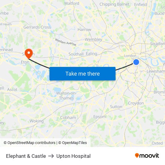 Elephant & Castle to Upton Hospital map