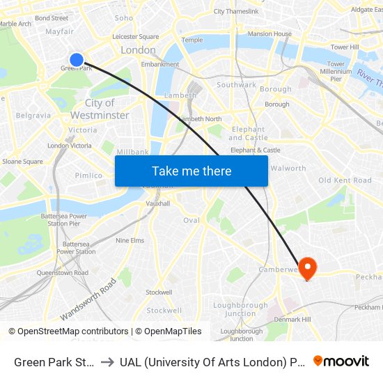 Green Park Station (H) to UAL (University Of Arts London) Progression Centre map