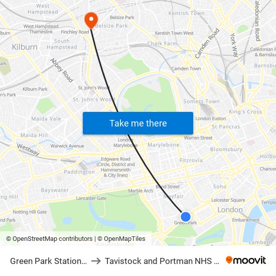Green Park Station (H) to Tavistock and Portman NHS Trust map