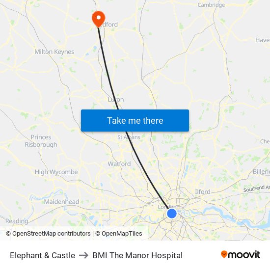 Elephant & Castle to BMI The Manor Hospital map