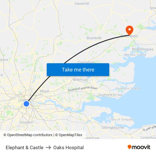 Elephant & Castle to Oaks Hospital map
