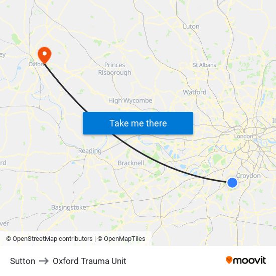 Sutton to Oxford Trauma Unit map