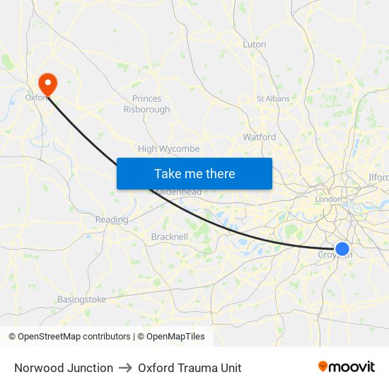 Norwood Junction to Oxford Trauma Unit map