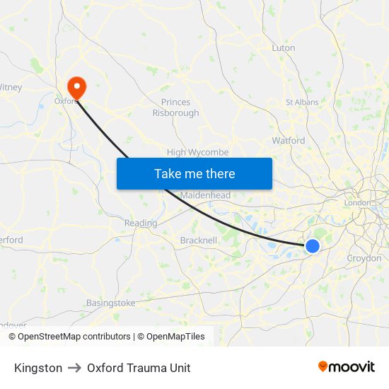 Kingston to Oxford Trauma Unit map