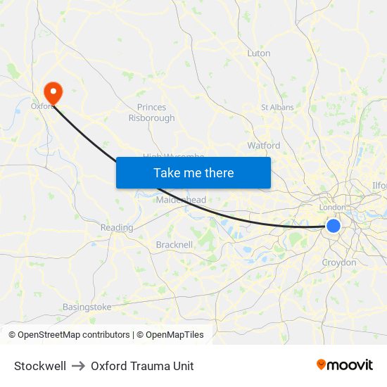 Stockwell to Oxford Trauma Unit map