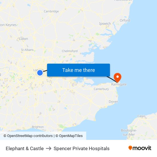 Elephant & Castle to Spencer Private Hospitals map