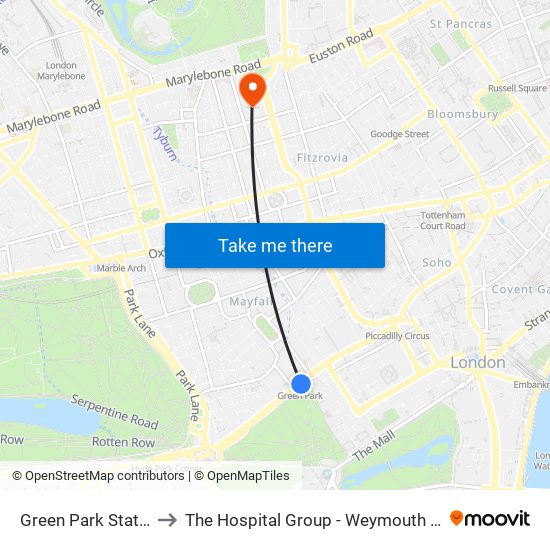 Green Park Station (H) to The Hospital Group - Weymouth Street Clinic map