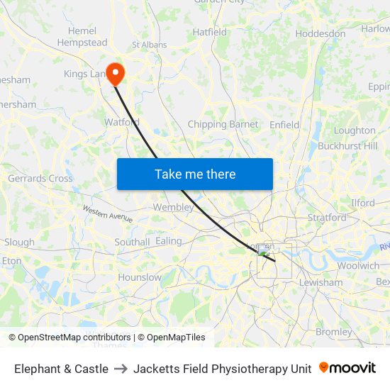 Elephant & Castle to Jacketts Field Physiotherapy Unit map