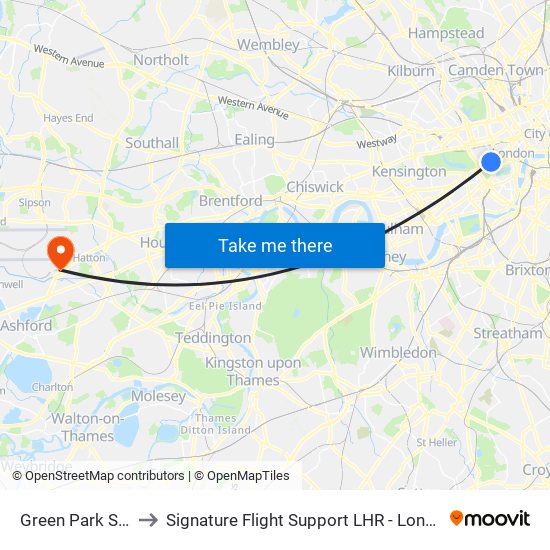 Green Park Station (H) to Signature Flight Support LHR - London Heathrow Airport map