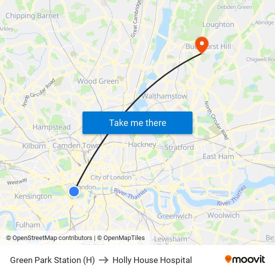Green Park Station (H) to Holly House Hospital map
