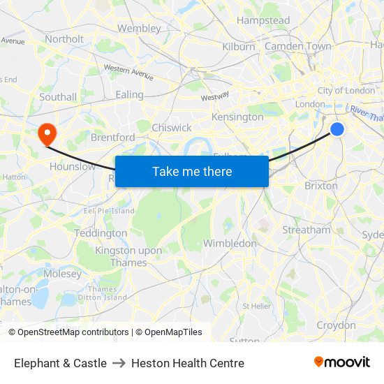 Elephant & Castle to Heston Health Centre map